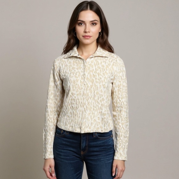 Zara High Neck Buttoned Jacquard Knit Spotted Long Sleeve Polo Size Large - Picture 1 of 16